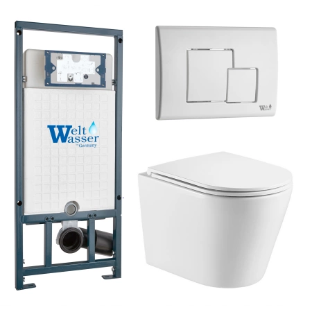 Комплект Weltwasser 10000011518 подвесной унитаз Salzbach 043 GL-WT + инсталляция Marberg 507 + кнопка MAR 507 SE GL-WT