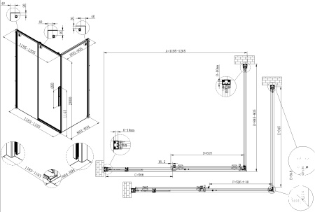 Душевой уголок Vincea Ultima VSR-7UL9012CLGM, 1200*900, вороненая сталь, стекло прозрачное