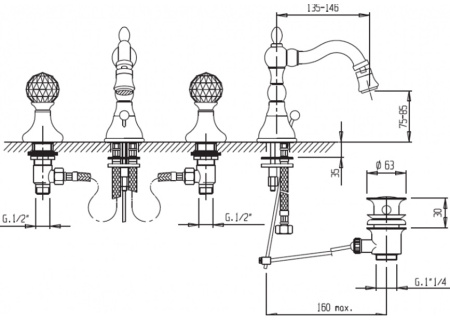 Смеситель для биде Cezares Atlantis ATLANTIS-BBS2-02-Sw с донным клапаном