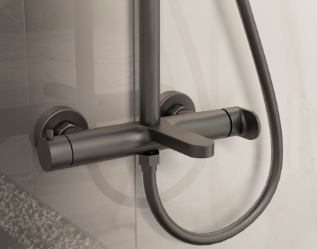 Душевая стойка Vincea Rondo VSFS-1R1GM с изливом, вороненая сталь