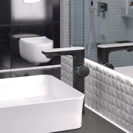 Смеситель для раковины Berges MORANS сенсорный высокий, черный матовый(076004)