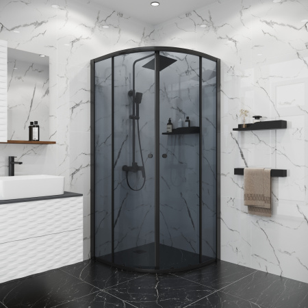 Душевой уголок Niagara Eco NG-1003-14T (80х80х190) четверть круга,раздвижное,черный,стекло тонированное,1 место, без поддона в комплекте