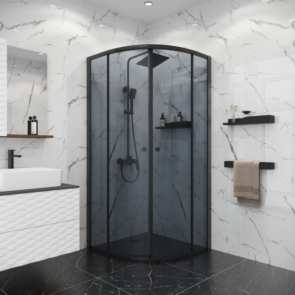 Душевой уголок Niagara Eco NG-1003-14T (80х80х190) четверть круга,раздвижное,черный,стекло тонированное,1 место, без поддона в комплекте
