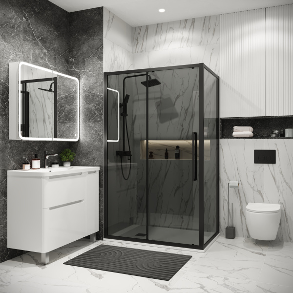 Душевая боковая стенка Grossman Cosmo 200.K33.02.100.21.10 (100х195) черный матовый,стекло тонированное, 1 место