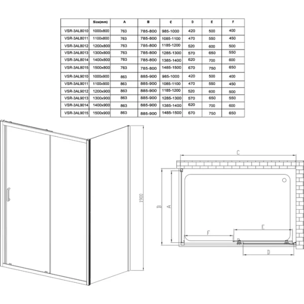 Душевая боковая стенка Vincea Alpha (VSG-3AL900MT) 90 см хром, стекло текстурное