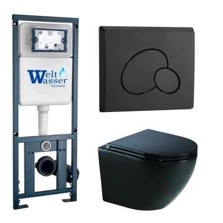 Комплект Weltwasser 10000011352 подвесной унитаз Merzbach 043 MT-BL + инсталляция Marberg 410 + кнопка MAR 410 RD MT-BL