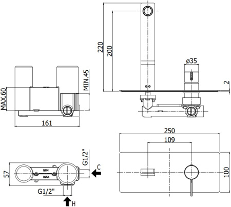 Смеситель Paffoni Rock RO105CR (с внутренней частью)