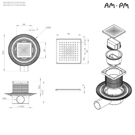 Трап для душа Am.Pm MasterFlow 10 W01BD-P11-010-01SB с решеткой Хром матовый Cut Gradient