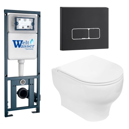 Комплект Weltwasser 10000010377 подвесной унитаз Erlenbach 004 GL-WT + инсталляция Marberg 410 + кнопка MAR 410 SE MT-BL