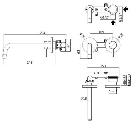 Смеситель Paffoni Light LIG103NO70 (с внутренней частью)