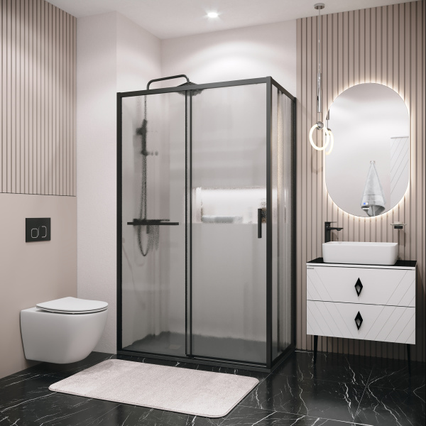 Душевая боковая стенка Grossman Style 200.K33.05.100.21.02 (100х195) черный матовый,стекло шиншилла, 1 место