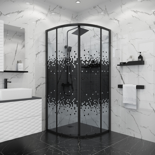 Душевой уголок Niagara Eco NG-1003-14BLACK (80х80х190) четверть круга,раздвижное,черный,стекло мозаика,1 место, без поддона в комплекте