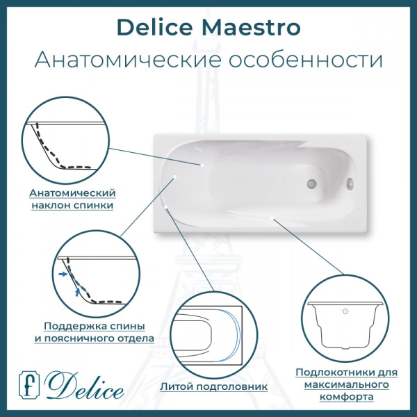 Ванна Ванна чугунная Delice Maestro 200х85 (в комплекте ванна с ручками хром и ножками, без слива-перелива)