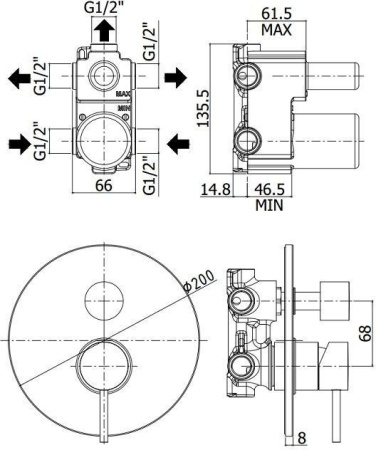 Смеситель Paffoni Light LIG019NO (с внутренней частью)