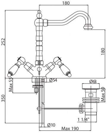 Смеситель Cezares Diamond DIAMOND-LS2-03/24-Sw с донным клапаном