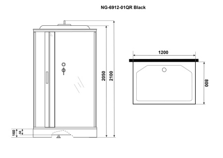Душевая кабина Niagara Premium NG-6912-01QR BLACK 120x80