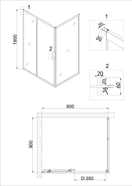 Душевая боковая стенка Niagara Nova NG-A90B 90x190