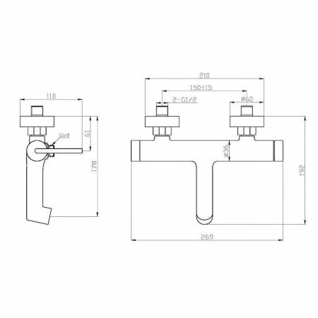 Смеситель для ванны BelBagno Acqua ACQUA-VASM-NERO Черный матовый