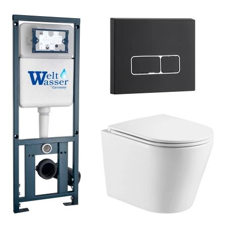 Комплект Weltwasser 10000011512 подвесной унитаз Salzbach 043 GL-WT + инсталляция Marberg 410 + кнопка MAR 410 SE MT-BL