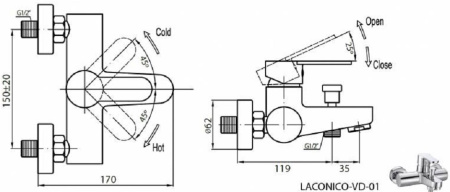 Смеситель для ванны Cezares Laconico LACONICO-C-VD-01 Смеситель для ванны Cezares Laconico LACONICO-C-VD-01