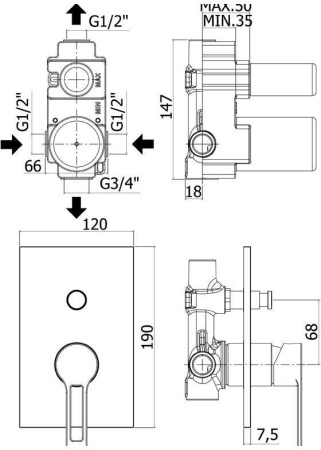 Смеситель Paffoni West WS015CR (с внутренней частью)