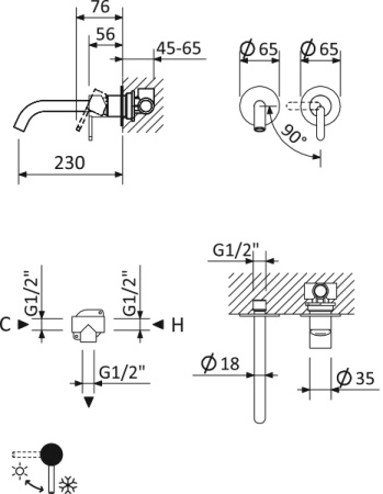 Смеситель CEZARES LEAF LEAF-BLI2-L-SR золото