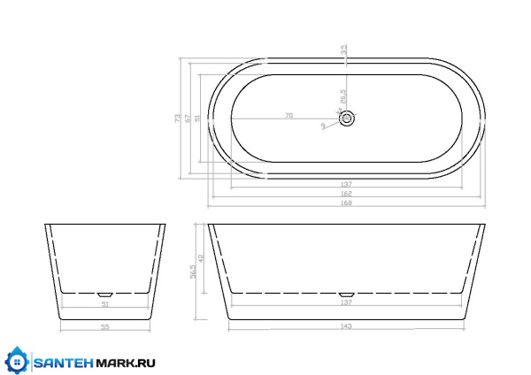 Акриловая ванна Ceruttispa RESIA (1680x730x600)