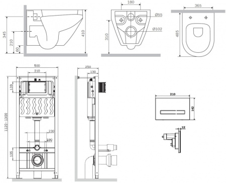 Комплект унитаза с инсталляцией AM.PM Spirit V2.0 FlashClean IS450A38.701700 с сиденьем Микролифт и Черной клавишей смыва