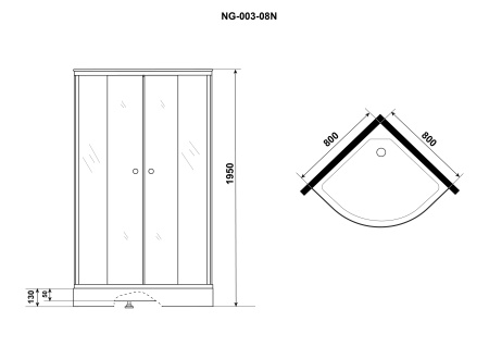 Душевой уголок Niagara NG-003-14 (800х800х1950) низкий поддон стекло МАТОВОЕ 2 места