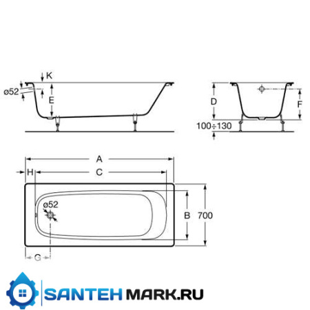 Чугунная ванна Roca Continental 150x70