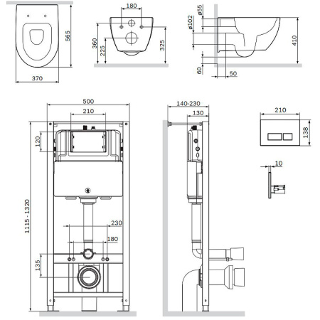 Комплект унитаза с инсталляцией AM.PM Awe FlashClean IS47001.111700 с сиденьем Микролифт и Белой клавишей смыва
