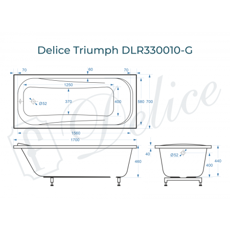 Ванна Ванна Delice Triumph 170х70 глянцевая (в комплекте ванна с ножками, без слива-перелива)