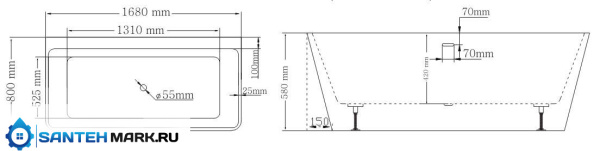 Акриловая ванна Lagard Vela Treasure Silver 168x80