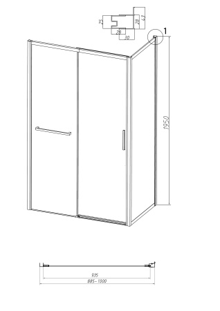 Душевая боковая стенка Grossman Style 200.K33.05.100.21.02 (100х195) черный матовый,стекло шиншилла, 1 место
