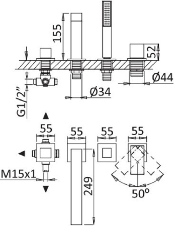 Смеситель для ванны Cezares Porta PORTA-BVDM4-BIO