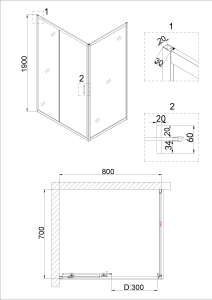 Душевая боковая стенка Niagara Nova NG-A70B 70x190