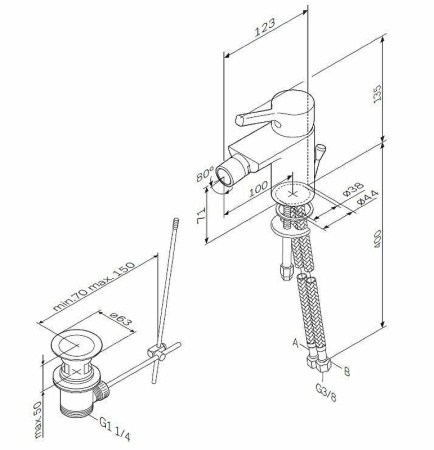 Смеситель для биде AM.PM X-Joy S F85B83100 с донным клапаном Хром