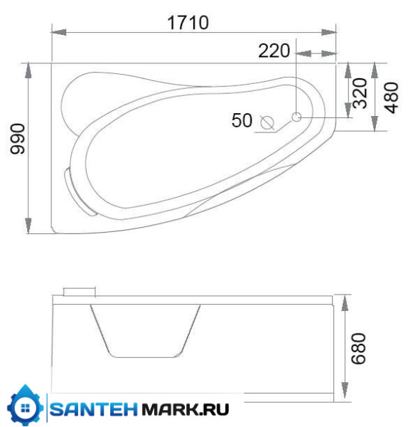 Акриловая ванна Gemy G9046-II K R 170x100
