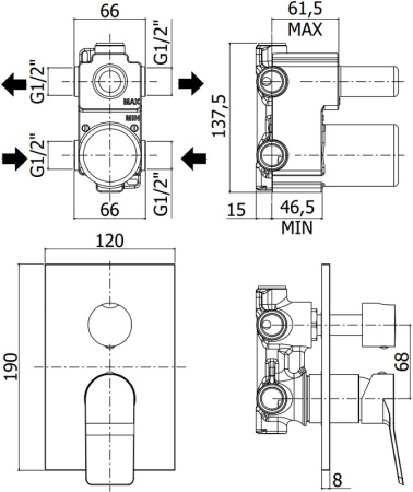 Смеситель Paffoni Tilt TI018NO/M (с внутренней частью)