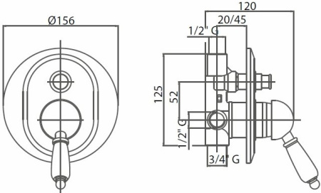 Смеситель для душа Cezares Venezia VENEZIA-VDIM-03/24-Bi с внутренней частью