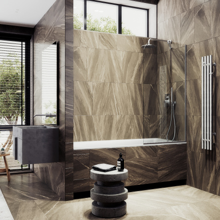 Шторка на ванну MaybahGlass в узком профиле, 6 мм, Стекло Бесцветное, 44x140 (MGV-126-5у)