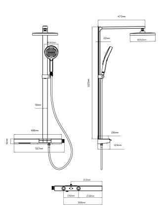 Душевая стойка Vincea Arco VSFS-4AR1GM с изливом, вороненая сталь