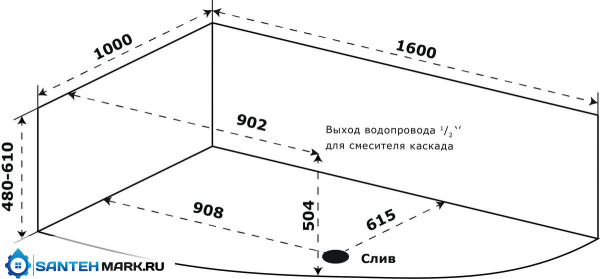 Акриловая ванна 160x100 Azario Микона МИВ0001