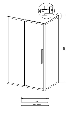Душевая боковая стенка Grossman Cosmo 200.K33.02.100.21.10 (100х195) черный матовый,стекло тонированное, 1 место