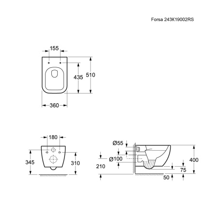 Унитаз Ambassador Forsa 243K19002RS (510*360*350) подвесной безободковый, 2 места