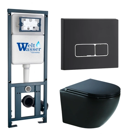 Комплект Weltwasser 10000011355 подвесной унитаз Merzbach 043 MT-BL + инсталляция Marberg 410 + кнопка MAR 410 SE MT-BL