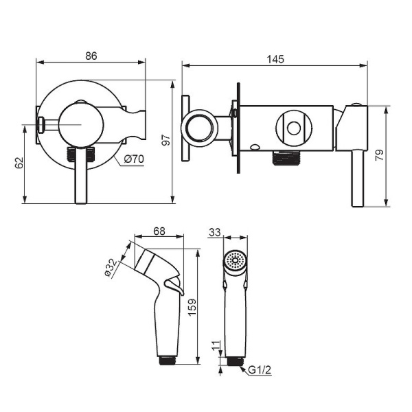 Гигиенический душ Damixa Option 211000300 Черный матовый
