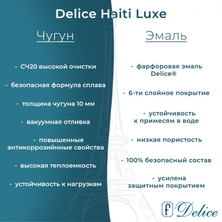 Ванна Ванна чугунная Delice Haiti Luxe 150х80 (в комплекте ванна с ручками хром и ножками, без слива-перелива)