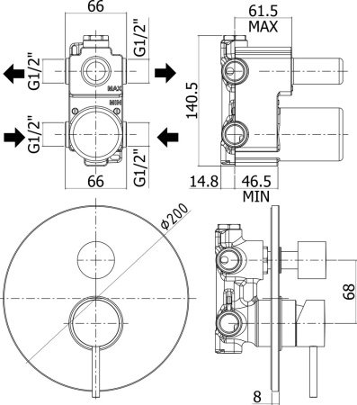 Смеситель Paffoni Light LIG018NO (с внутренней частью)