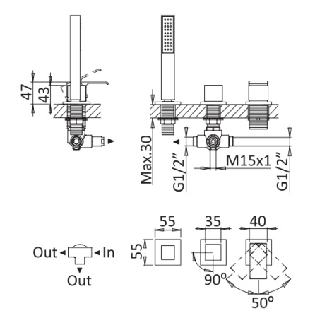 Смеситель для ванны CEZARES PORTA-BVDM3-BIO